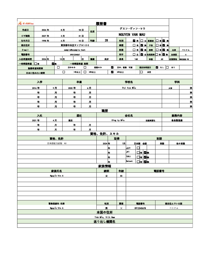 Ảnh thu nhỏ CV tiếng Nhật mẫu